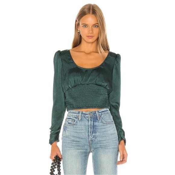 Free People Tops - Free People Evergreen Santiago Satin Cropped Blouse Size Medium Sexy Chic